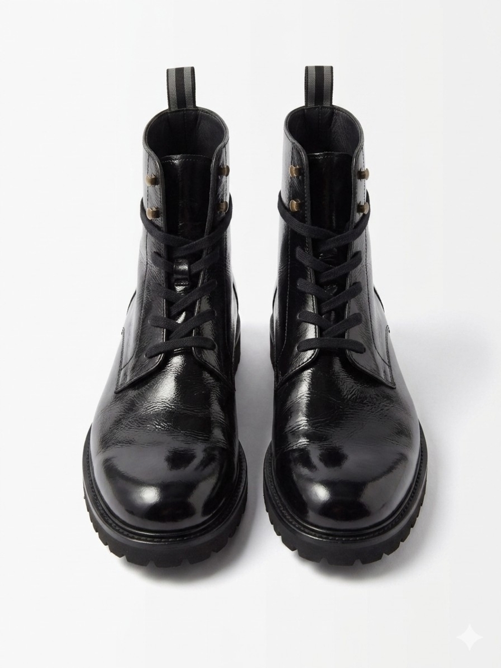 Mezlan Artisan Collection Black Patent Leather Combat Boots, Handmade in Spain